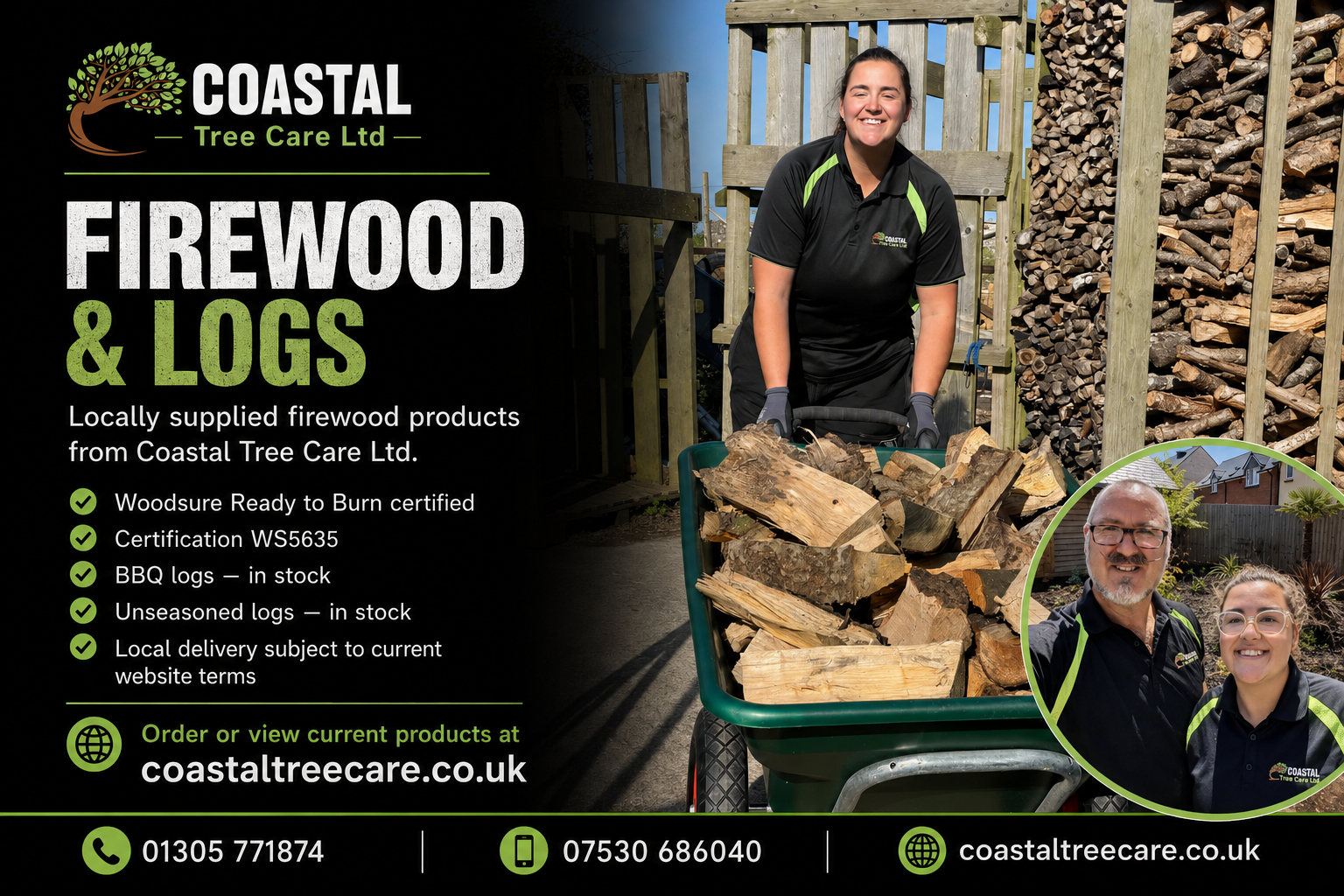 Firewood & Logs in Weymouth | Coastal Tree Care Ltd Coastal Tree Care Ltd firewood and logs advert with website and phone numbers